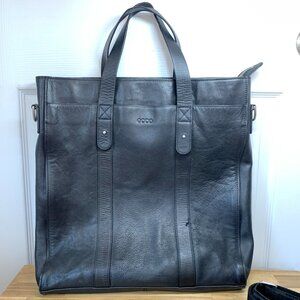 Ecco Black Leather Tote / Laptop Bag with Strap – Fits 15” Laptop